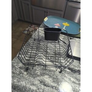 Vtg Rubbermaid Black Dish Drying Rack Drainer Coated Wire Utensil Holder Tray